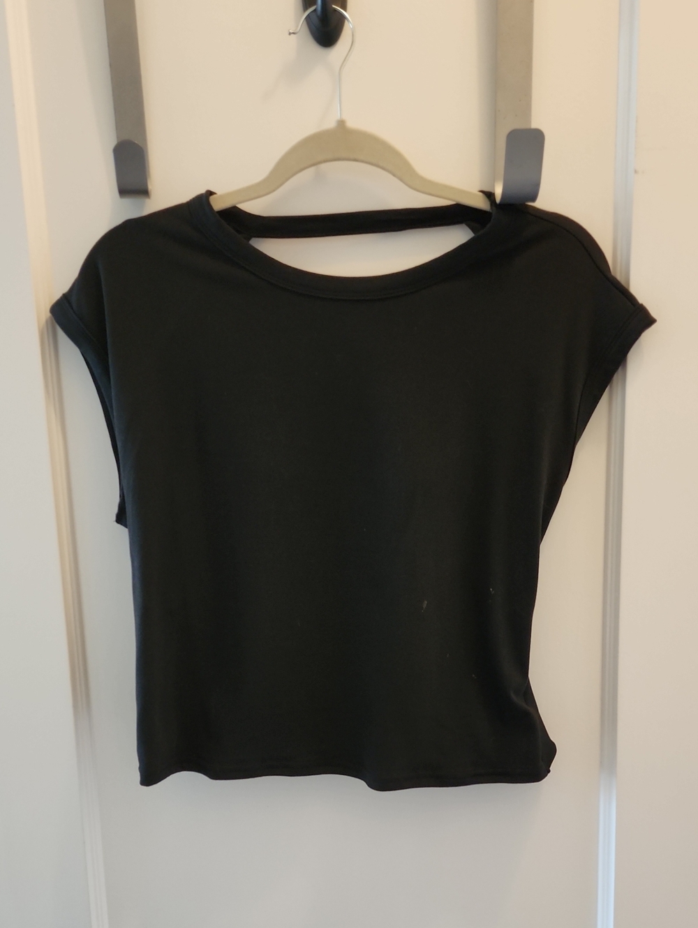 Black Women's Short Sleeve Crop Top with Back Strap Detail